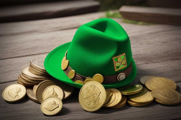 Buen fondo del día de San Patricio con sombrero y monedas.