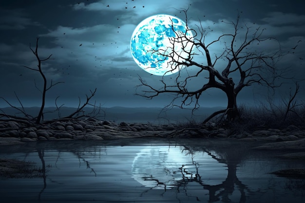 Buen paisaje nocturno con luna