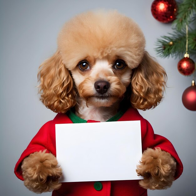 Foto buen perro buen caniche texto modelo de logotipo de diciembre modelo de navidad
