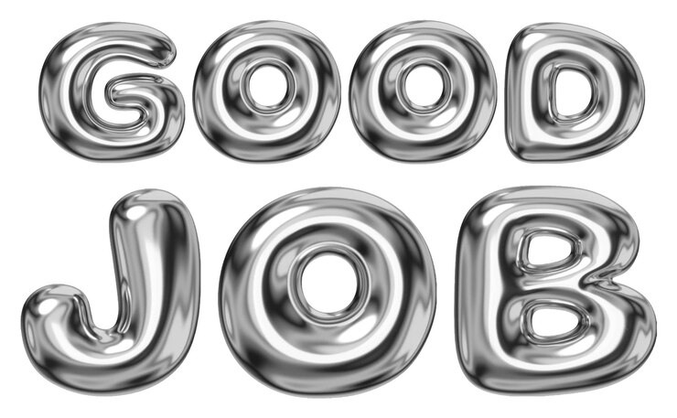 Foto buen trabajo pegatina de palabras elemento png editable diseño de fuente de cromo fluido
