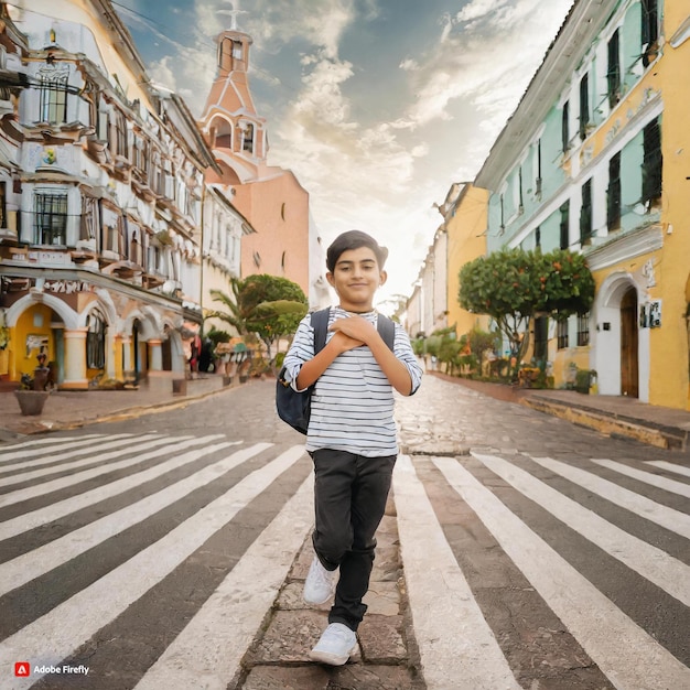 Foto buen viernes niño cruza la calle y pide para bendecir a todos los que serán mejores