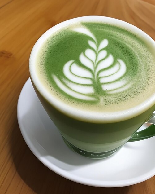 Foto una buena taza de matcha latte y muy sabroso.