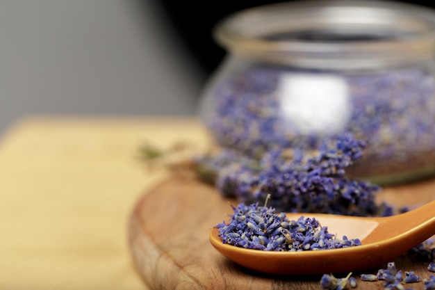 Bündel getrockneter Lavendel oben gebunden mit Seilabschluß