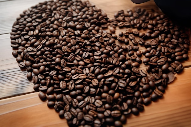 Bündel Kaffeebohnen geformt wie ein Herz, hochwertiges Foto, ai generiert