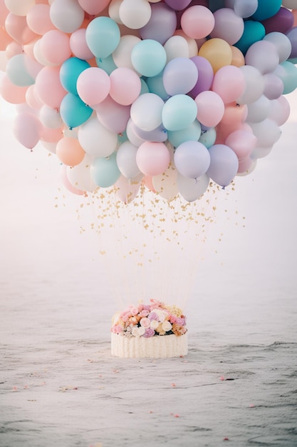 Bündel Luftballons mit Blumenstrauß Urlaub Hintergrund