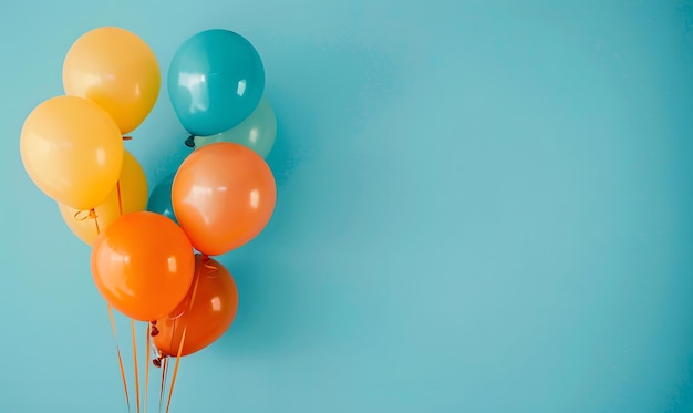 Bündel von hellen Ballons auf blauem Hintergrund für den Text