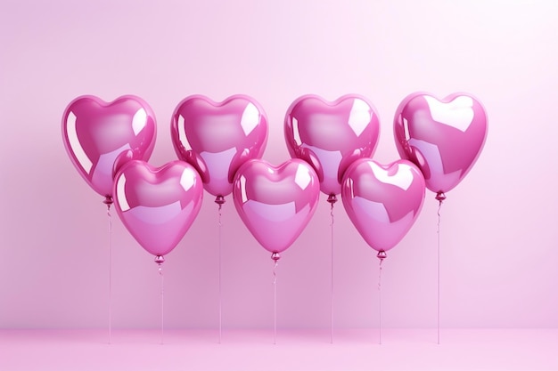 Bündel von rosa herzförmigen Ballons Rosa Hintergrund Generative KI