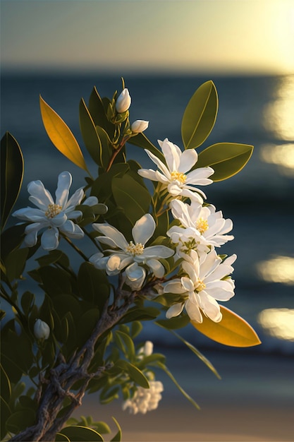 Bündel weiße Blumen, die oben auf einem generativen ai des Baums sitzen