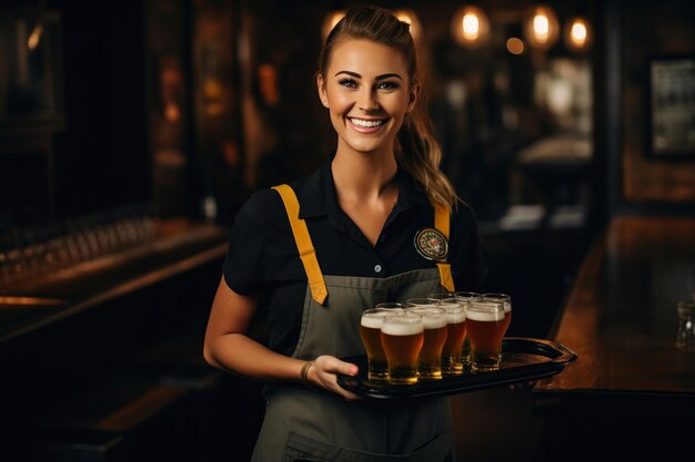 Foto en buenos espíritus alegre servidor de cerveza