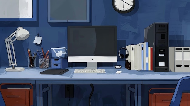 Büro-Arbeitsraum mit blauen und grauen Tönen