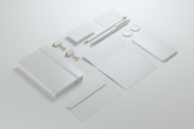 Büro-Briefpapier-Set, Umschlag, Visitenkarten, Bleistift, Stift und Notizbuch, Mockup-Design
