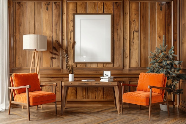 Büro-Design Büro-Interieur-Sessel mit Schreibtischwand mit Mockup Farbtherapie