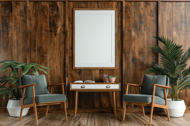 Büro-Design Büro-Interieur-Sessel mit Schreibtischwand mit Mockup Mindful Living