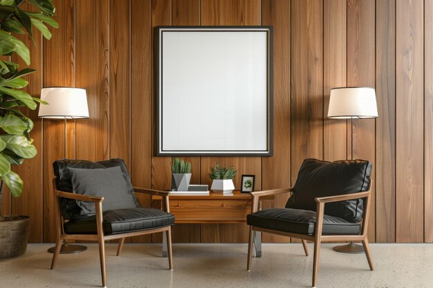 Büro-Design Büro-Interieur-Sessel mit Schreibtischwand mit Mockup Nachhaltiges Design
