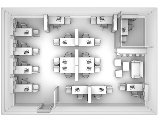 Foto büro, innenvisualisierung, 3d-illustration