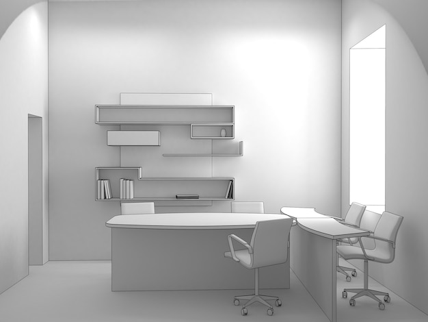 Büro, Innenvisualisierung, 3D-Illustration