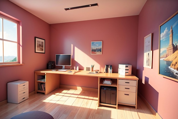 Büro, Konferenztisch, Computer, Schreibtisch, Arbeitsbereich, intimer Innenraum für harte Arbeit