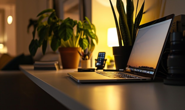 Foto büro-schreibtisch mit einem sauberen und modernen aussehen