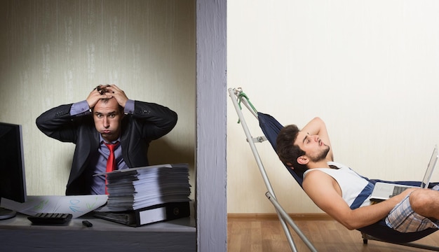 Foto büroarbeit vs. freiberufliches konzept