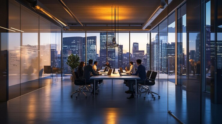 Bürofläche mit Blick auf die Skyline der Stadt