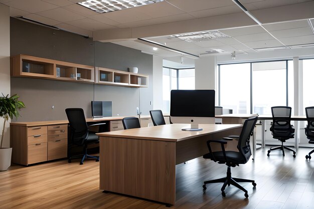 Bürointerieur mit Schreibtisch und Laptop