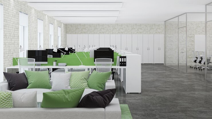 Foto büroraum. freifläche. gestaltung des büros. 3d-rendering.