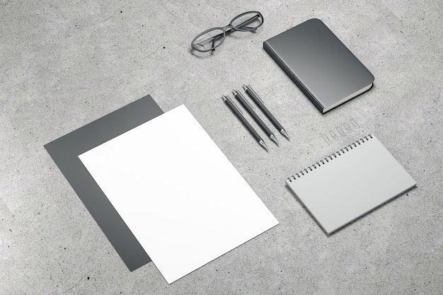 Bürotisch aus Beton mit Zubehör
