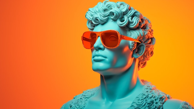 Büste eines jungen gutaussehenden Mannes mit Sonnenbrille, moderner Kunst-Generative-KI-Illustrator