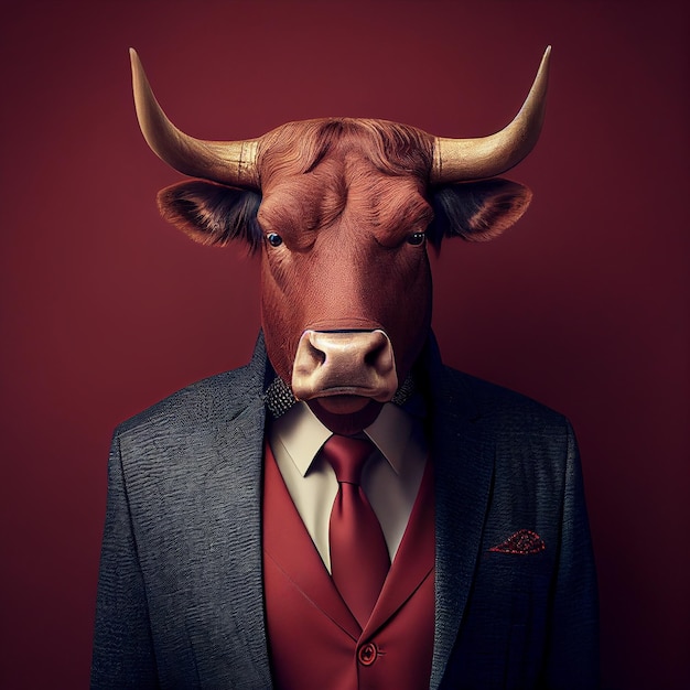 búfalo en elegante traje formal y camisa cena usar rojo oficina corporativa