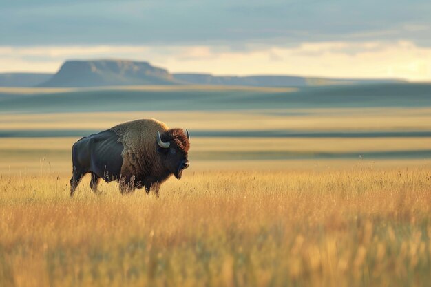 Un búfalo yak camina a través de las vastas llanuras abiertas