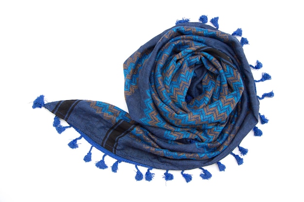Foto bufanda árabe azul aislada sobre un fondo blanco