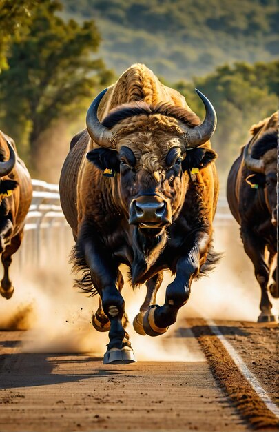 Buffalo läuft auf der Hintergrundstrecke Wüstennatur Wildtiere und Schnee