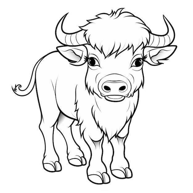 Buffalo minimal anjo bonito livro de colorir kawaii arte de linha