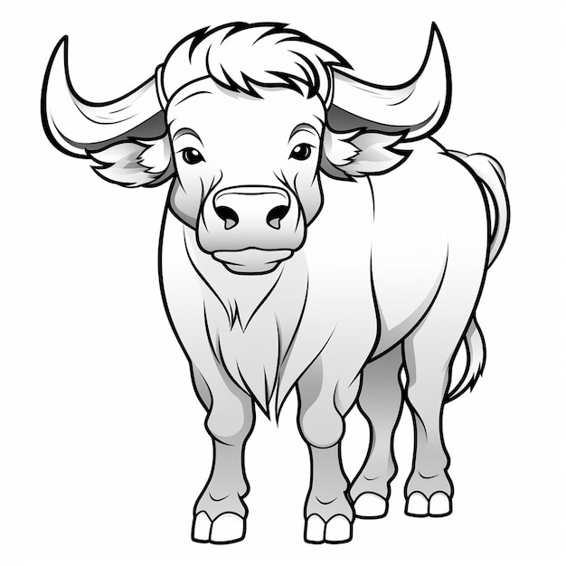 Buffalo minimal desenhado à mão livro de colorir kawaii arte de linha