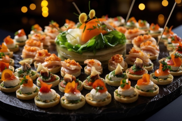 Buffet-Catering-Food-Party im Restaurant Mini-Canapes Snacks und Vorspeisen