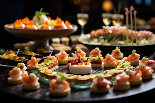 Buffet-Catering-Food-Party im Restaurant Mini-Canapes Snacks und Vorspeisen