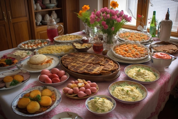 Buffet de comida de Pascua polaca Cocina europea para Pascua La Pascua polaca se conoce como Wielkanoc