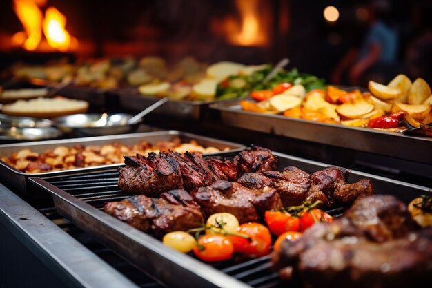 buffet con comida y velas en una mesa