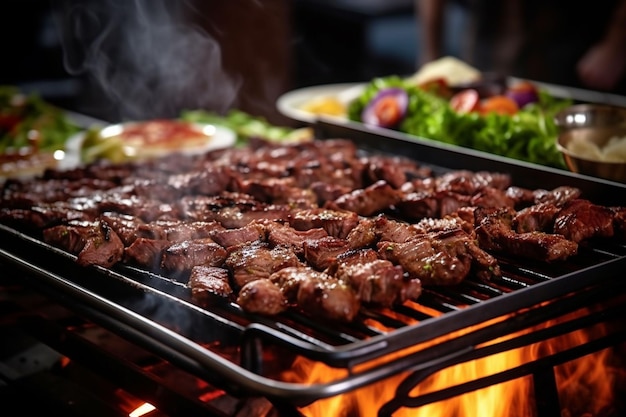 buffet con comida y velas en una mesa