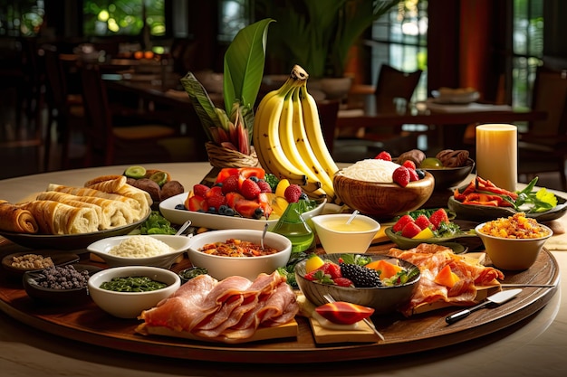 Buffet de café da manhã luxuoso em um restaurante de hotel sofisticado