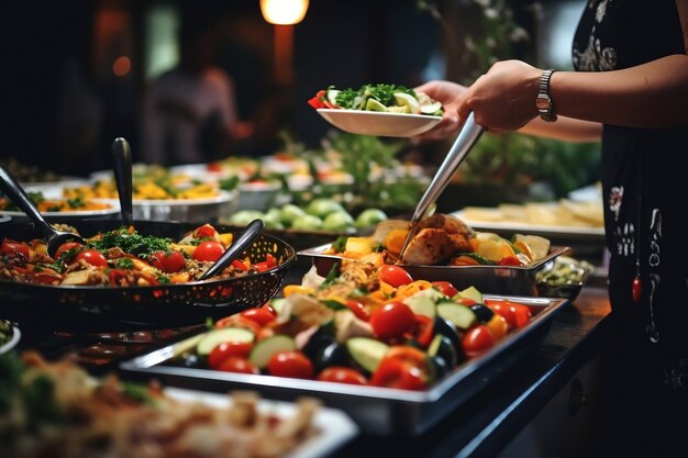 Buffet de catering de restaurante interior para um grupo de pessoas IA gerativa