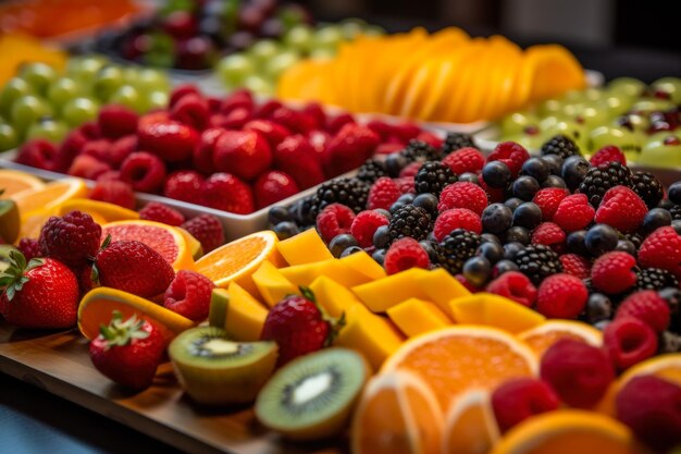 Foto buffet de frutas e bagas generativo ai