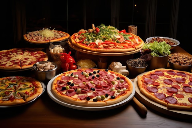 Buffet de pizza com sabores variados