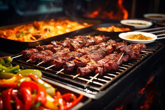 Buffet mit Essen und Kerzen auf einem Tisch