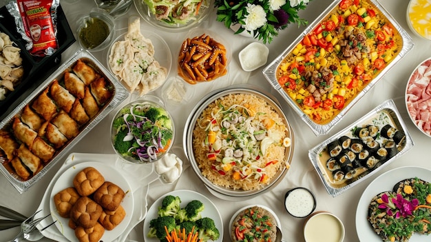 Buffet-Tischszene mit Speisen zum Mitnehmen oder Liefern Ai Generative