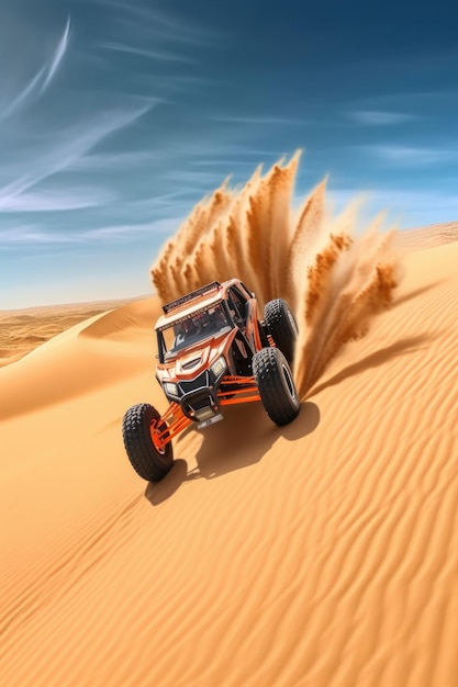 Buggy de dunas del desierto navegando a través de dunas de arena a alta velocidad creado con IA generativa