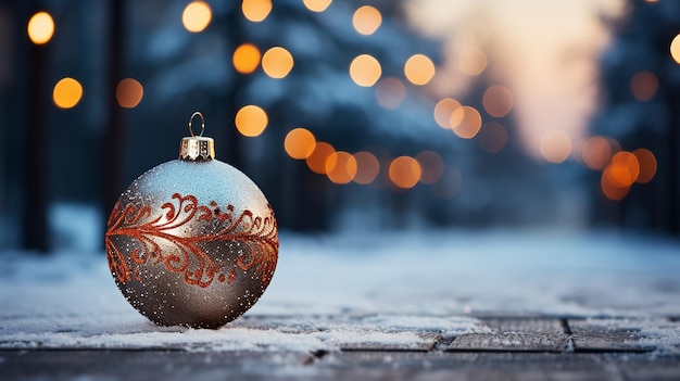 Bugiganga de Natal com neve, um país das maravilhas do inverno