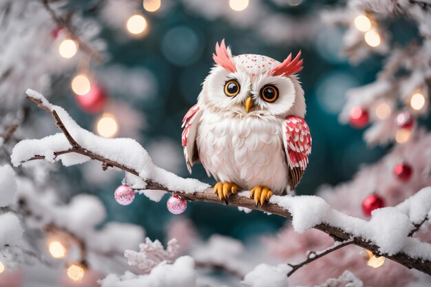 Foto búho blanco en la rama del árbol