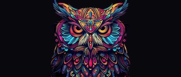 "Un búho colorido con intrincados patrones de plumas de mandala"