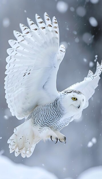 un búho de nieve volando por el aire